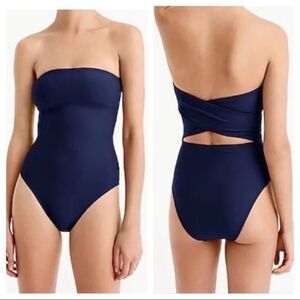 J Crew Women's Cross Back Bandeau Onepiece Swimsuit 16 Blue Beach Chic Summer